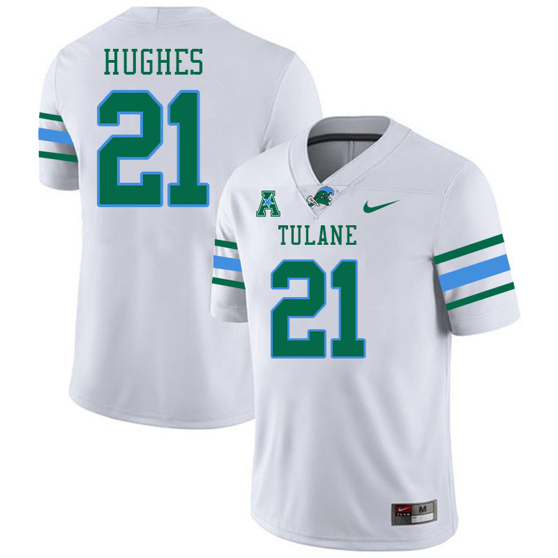 Tulane Green Wave #21 Makhi Hughes College Football Jerseys Stitched Sale-White